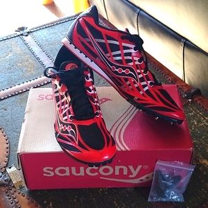 Saucony Velocity Men's Metal Spike Track & Field Shoes  Red / Black Sz 10.5